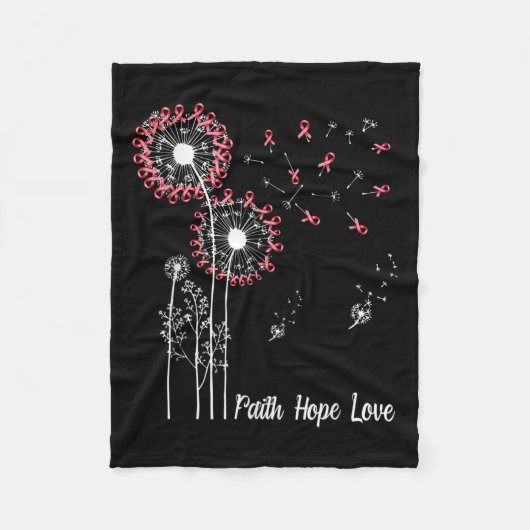 Womens Faith Hope Love Breast Cancer Dandelion Flo フリースブランケット (正面)