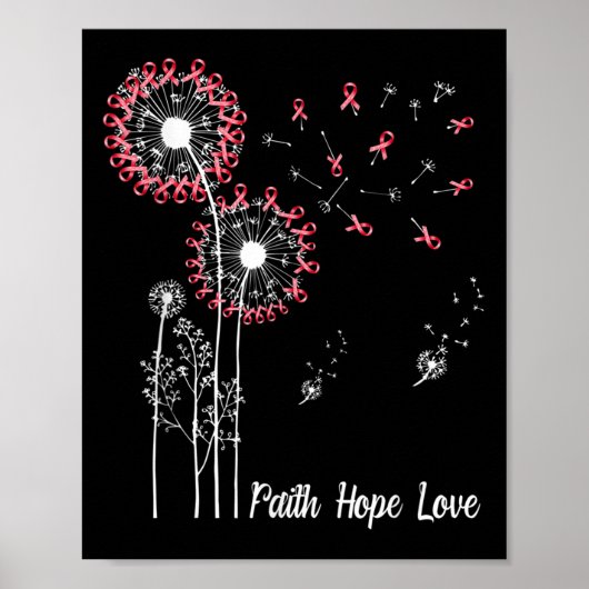 Womens Faith Hope Love Breast Cancer Dandelion Flo ポスター (正面)