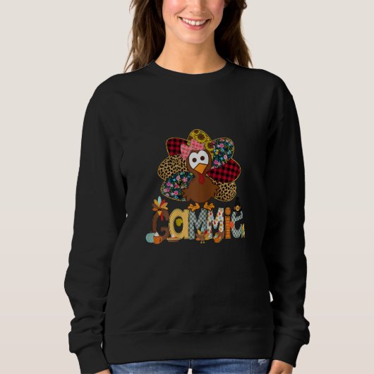 Womens Fall Turkey Gammie    Thanksgiving Doodle G スウェットシャツ (正面)