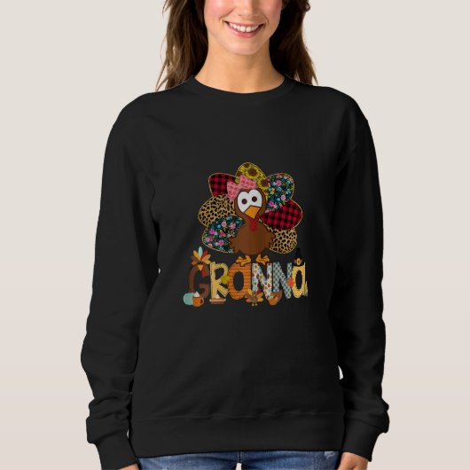 Womens Fall Turkey Granna Thanksgiving Doodle G スウェットシャツ (正面)