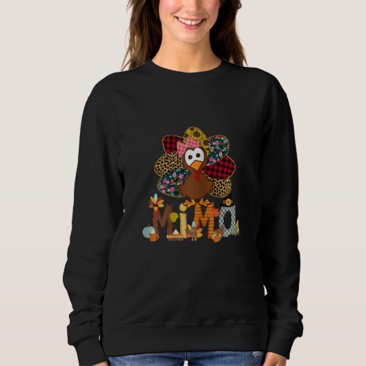 Womens Fall Turkey Mima    Thanksgiving Doodle Gra スウェットシャツ (正面)
