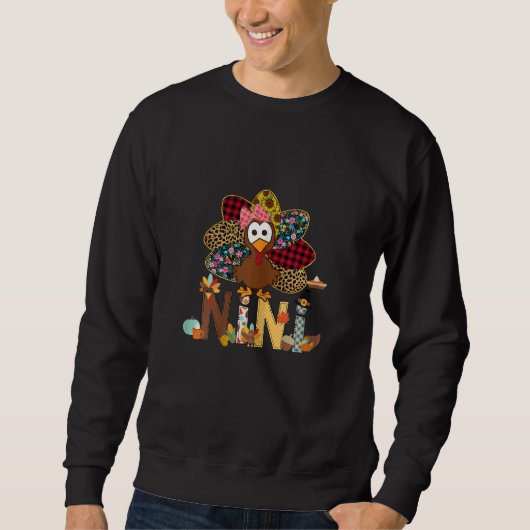 Womens Fall Turkey Nini    Thanksgiving Doodle Gra スウェットシャツ (正面)
