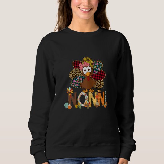 Womens Fall Turkey Nonni Thanksgiving Doodle Gr スウェットシャツ (正面)