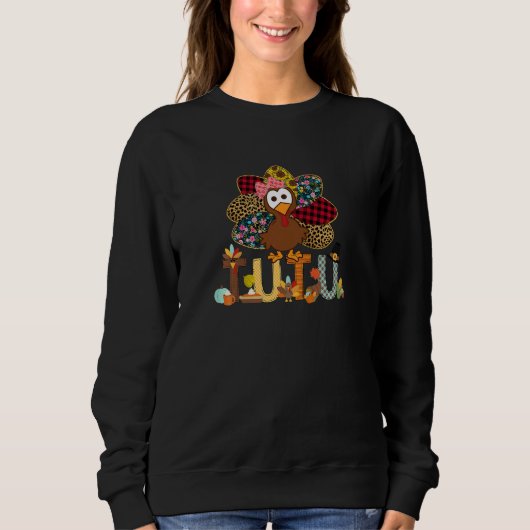 Womens Fall Turkey Tutu  Thanksgiving Doodle Grand スウェットシャツ (正面)