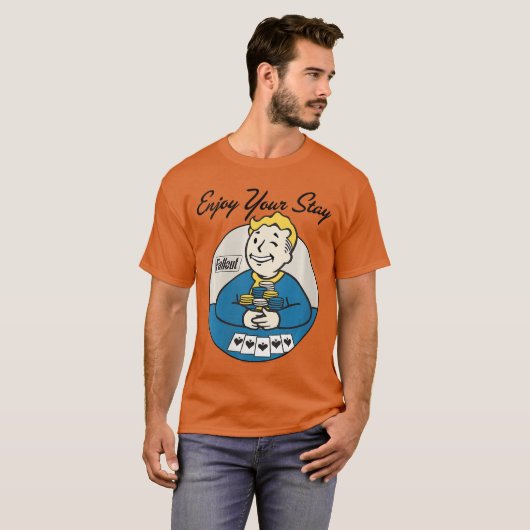 Womens Fallout Video Game Vault Boy Poker Enjoy Yo Tシャツ (正面フル)