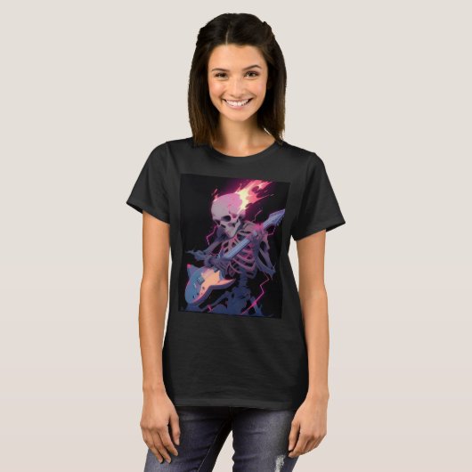 women's flaming rock skeleton t-shirt tシャツ (正面フル)