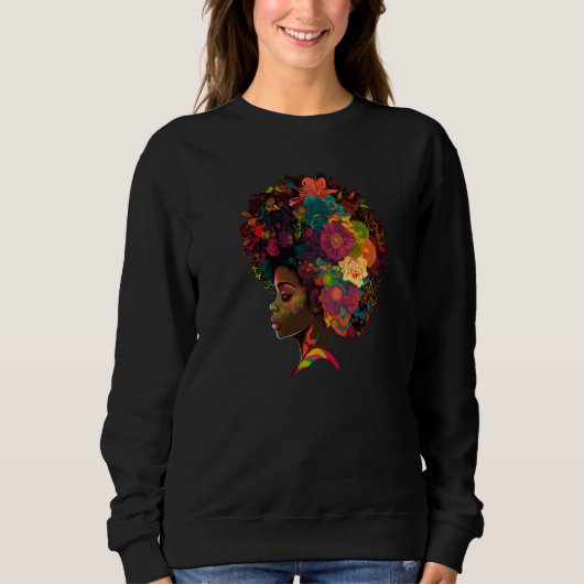 Womens Flower Afro Black Women African American  6 スウェットシャツ (正面)