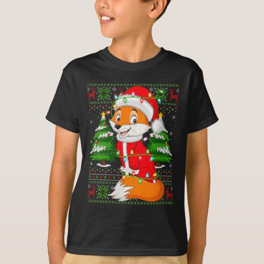 Womens Fox Christmas Lights Santa Costume Ugly Xma Tシャツ (正面)