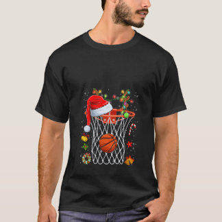 Womens Funny Basketball Basket Reindeer Santa Hat  Tシャツ