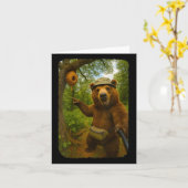 Womens Funny Bear Selfie Near Beehive Hiking Throu カード (黄色い花)