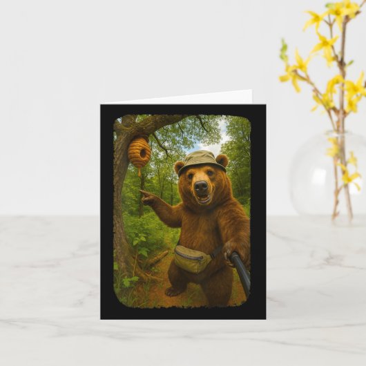 Womens Funny Bear Selfie Near Beehive Hiking Throu カード (黄色い花)