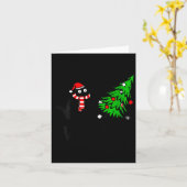 Womens Funny Black Cat Gift Pushing Christmas Tree カード (黄色い花)