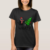 Womens Funny Black Cat Gift Pushing Christmas Tree Tシャツ (正面)
