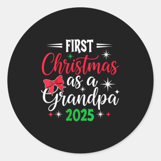 Womens Funny First Christmas As Grandpa 2025 Match ラウンドシール (正面)