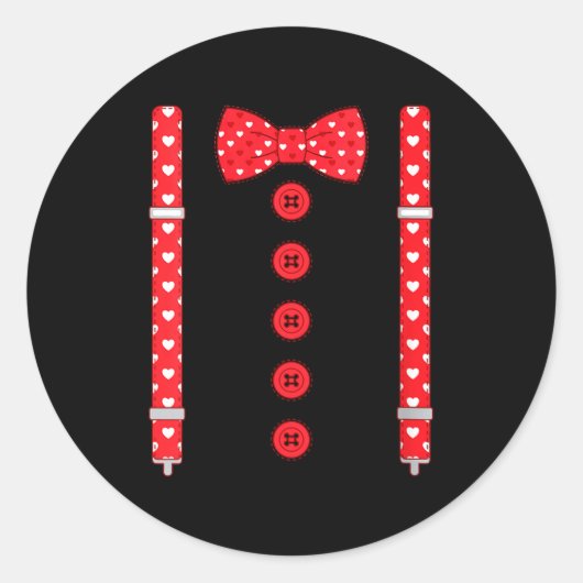 Women's Funny Hearts Bow Tie Suspenders Valentine' ラウンドシール (正面)
