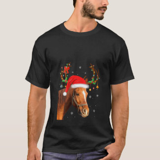 Womens Funny Horse Lover Xmas Lights Reindeer Sant Tシャツ