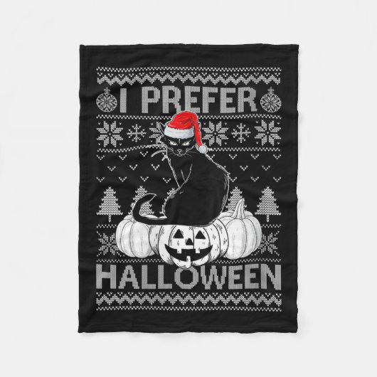 Womens Funny I Prefer Halloween Black Cat Ugly Chr フリースブランケット (正面)