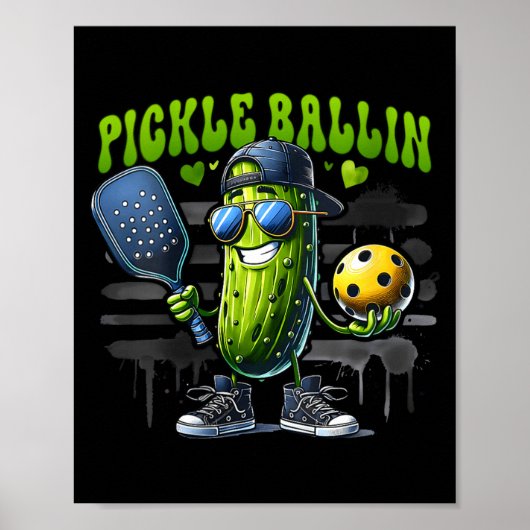 Women's funny pickleball player paddleball pickle ポスター (正面)