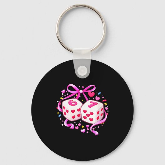 Women's Funny Preppy 67 Valentine Six Seven Dice 6 キーホルダー (正面)