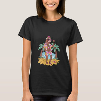 Womens Funny sloth on the beach with palm trees, m Tシャツ