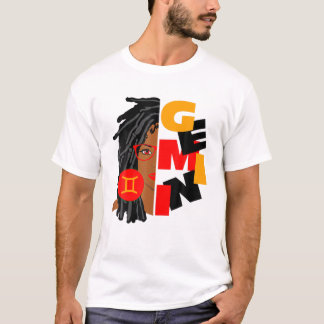 Womens Gemini Girl Afro Locs Girl Zodiac Signs Bir Tシャツ
