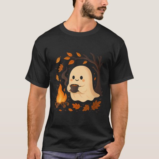 Womens Ghost By Campfire With Mug V-neck  Tシャツ (正面)