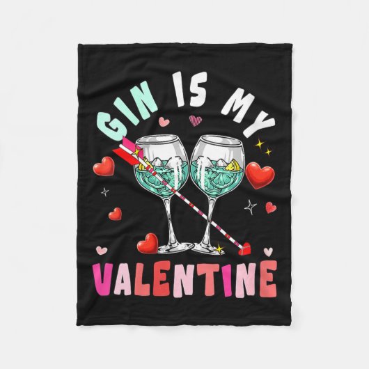 Women's Gin Is My Valentine Hearts Matching Drinke フリースブランケット (正面)