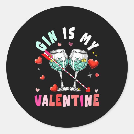 Women's Gin Is My Valentine Hearts Matching Drinke ラウンドシール (正面)
