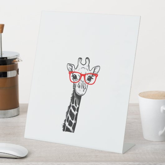 Womens Giraffe with Glasses Gift for Zoo Animal Lo 台座サイン (インサイチュ)