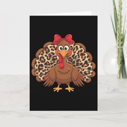 Womens Girls Thanksgiving Leopard Turkey Autumn Fa カード (正面)