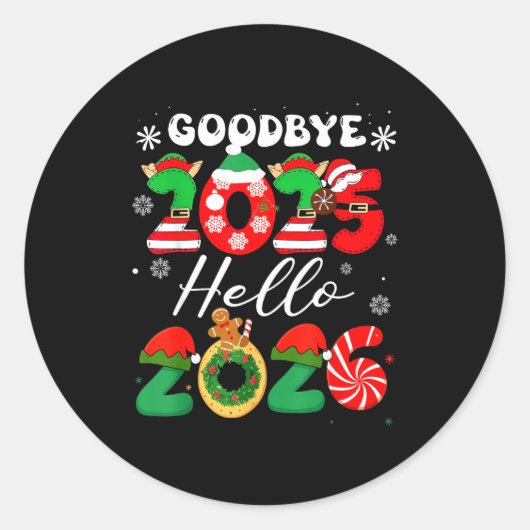 Womens Goodbye 2025 Hello 2026 Christmas Matching  ラウンドシール (正面)