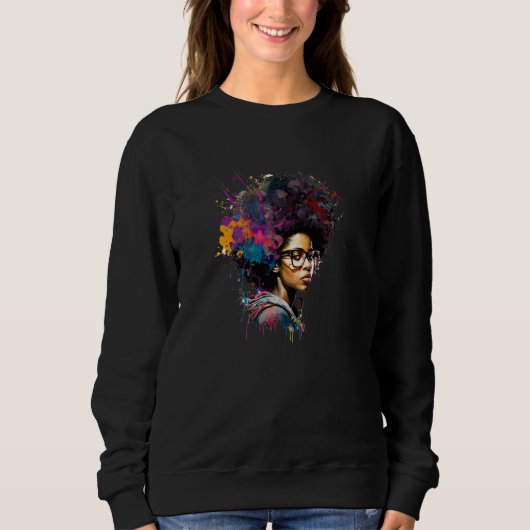 Womens Graffiti Afro Black Women African American スウェットシャツ (正面)