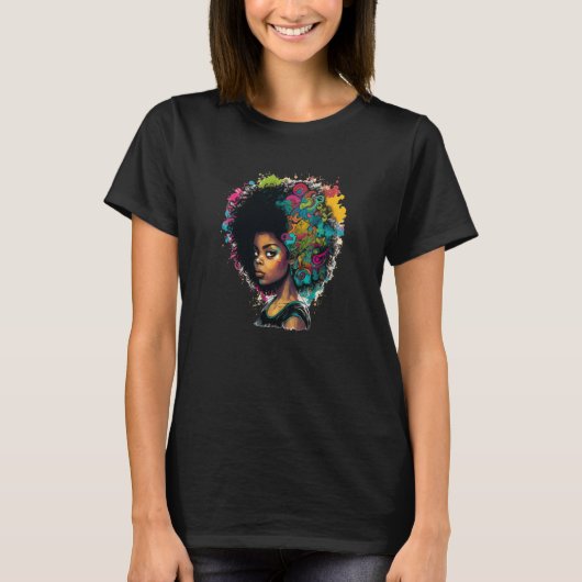 Womens Graffiti Afro Black Women African American Tシャツ (正面)