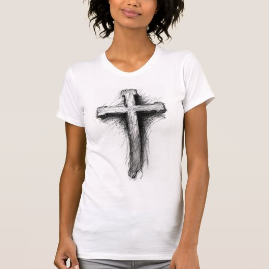 Women's Graphic Christian Cross Tee Shirt Tシャツ (正面)
