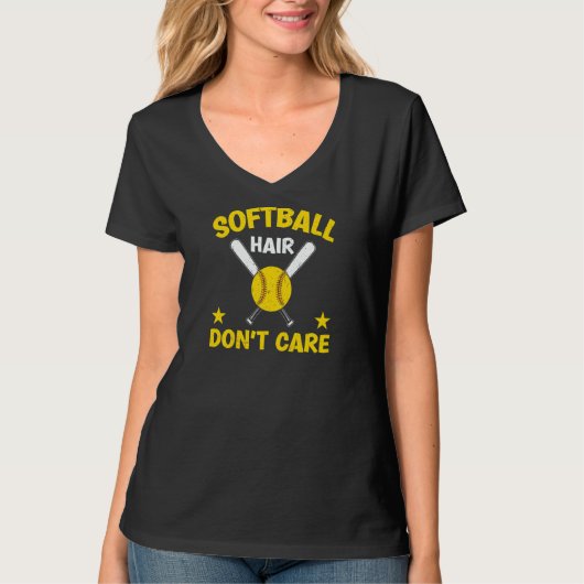 Womens Graphic Softball Player Softball Hair Don't Tシャツ (正面)