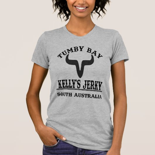 Womens Grey shirt, Kelly's Jerky Tumby Bay Tシャツ (正面)