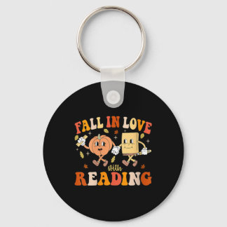 Womens Groovy Fall In Love With Reading Thanksgivi キーホルダー