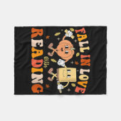 Womens Groovy Fall In Love With Reading Thanksgivi フリースブランケット (正面(横))