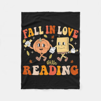 Womens Groovy Fall In Love With Reading Thanksgivi フリースブランケット