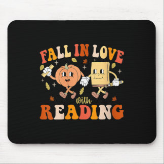 Womens Groovy Fall In Love With Reading Thanksgivi マウスパッド