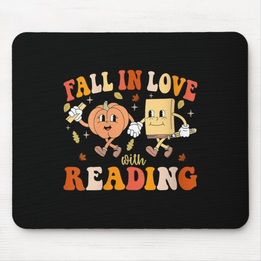 Womens Groovy Fall In Love With Reading Thanksgivi マウスパッド (正面)