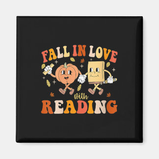 Womens Groovy Fall In Love With Reading Thanksgivi マグネット
