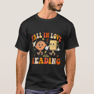 Womens Groovy Fall In Love With Reading Thanksgivi Tシャツ