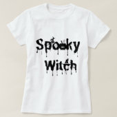 Women's Halloween Black and White Spooky Witch Tシャツ (デザイン正面)