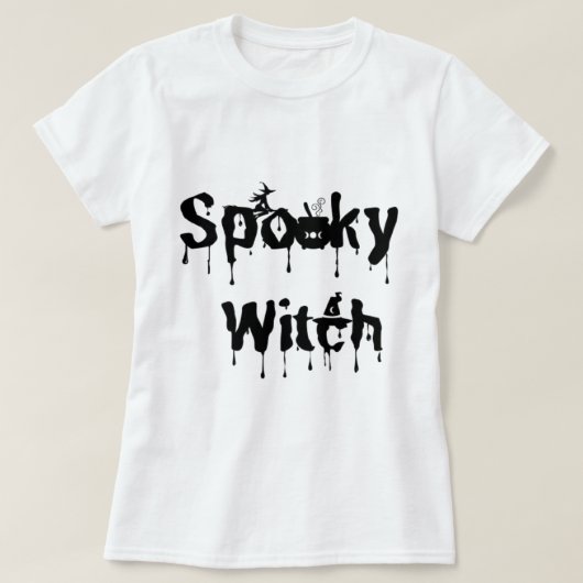 Women's Halloween Black and White Spooky Witch Tシャツ (デザイン正面)