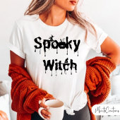 Women's Halloween Black and White Spooky Witch Tシャツ