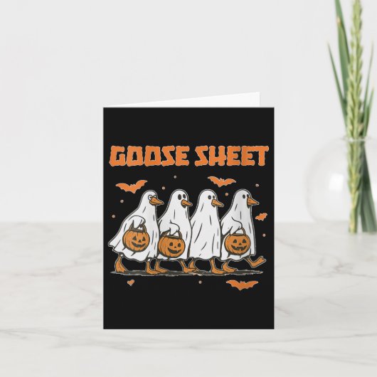 Womens Halloween Fall Goose Sheet Ghost Floral Aut カード (正面)