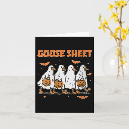 Womens Halloween Fall Goose Sheet Ghost Floral Aut カード (黄色い花)
