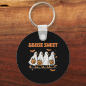 Womens Halloween Fall Goose Sheet Ghost Floral Aut キーホルダー (正面)