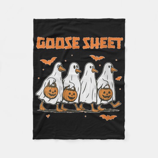 Womens Halloween Fall Goose Sheet Ghost Floral Aut フリースブランケット (正面)